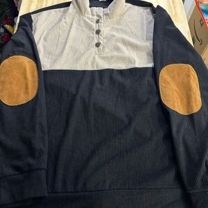 Corduroy Men's Black‎ and Tan Color-block  Shirt with Elbow Patches Size L
